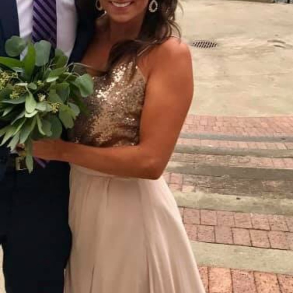 2 Piece Champagne Gold Dress Sequin/Chiffon